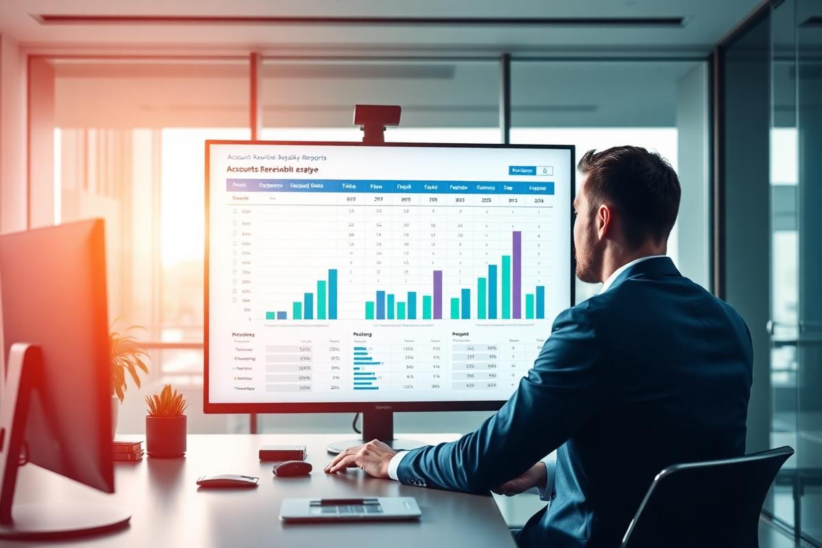 Gestor financeiro analisando relatório de aging de contas a receber por faixa de atraso