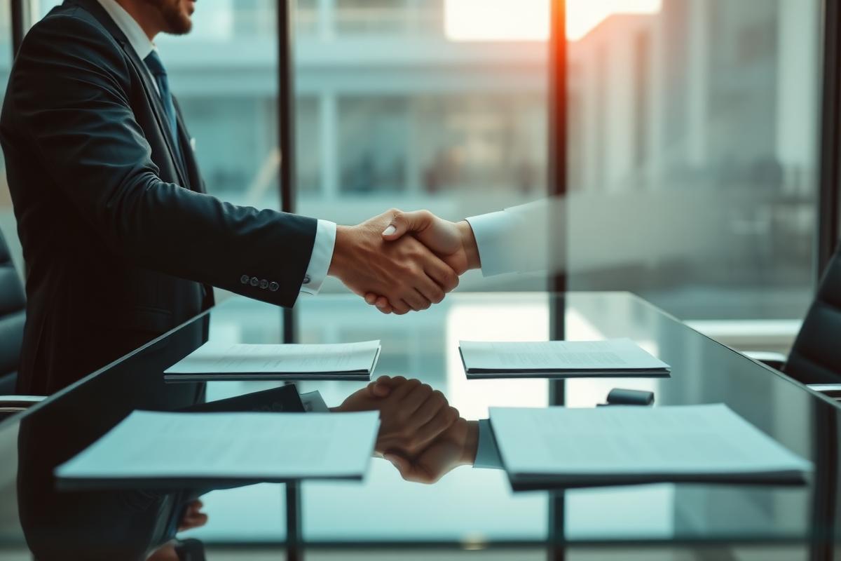Profissionais fechando um acordo de pagamento em reunião corporativa