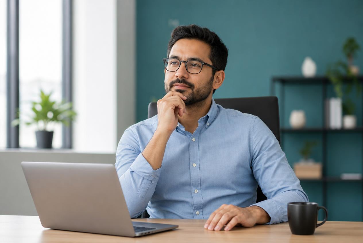 Empresário analisando faturas em atraso no notebook
