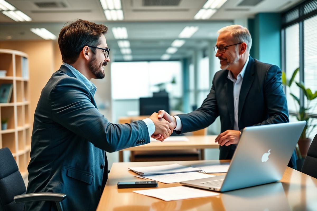 Reunião entre gestor financeiro e parceiro especializado em recuperação de receita